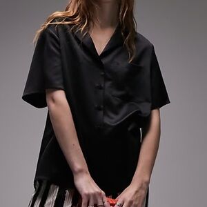 33. Topshop Black Satin Like Short Sleeve Button Down